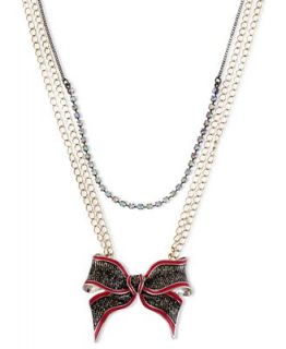 Betsey Johnson Necklace, Two Tone Glass Bow Pendant Necklace