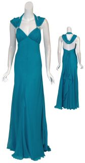 Melinda Eng Elegant Teal Silk Chiffon Evening Gown Dress 4 New