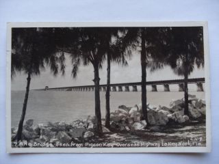 1954 RPPC Seven Mile Bridge Seen from Pigeon Key Florida FL Postcard