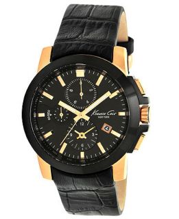 Kenneth Cole New York Watch, Mens Chronograph Black Croc Embossed