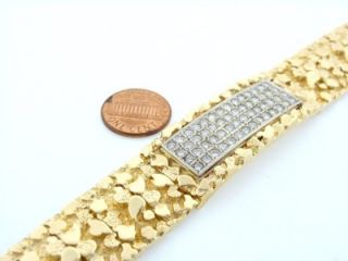 Mens 14k Gold 6ct CZ Nugget Bracelet 70 9g 21mm 8 1 4