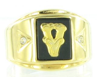Ring Mens Black Onyx Initial Signet Gold GE V Sz 12