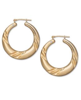 14k Gold Earrings, Diamond Accent Graduated Swirl Hoop Earrings