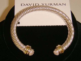 Authentic David Yurman Silver Ice Diamond Pave 7 mm Cuff Bracelet Box