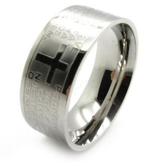 Mens Gold Silver Holy Bible Jesus Cross Finger Ring Stainless Steel