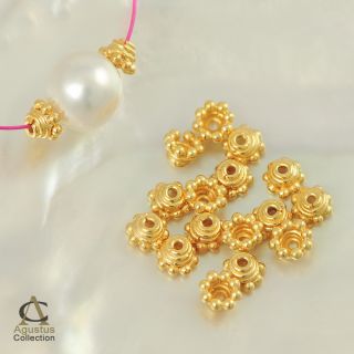 24K Gold Vermeil on 925 Silver Pair Granulation Bead Caps Gold Plated