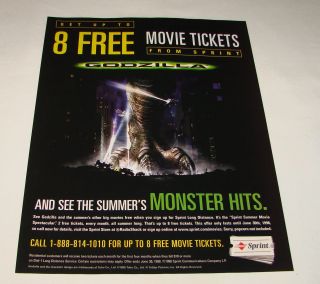 1998 Sprint Ad Page Godzilla Monster Hits