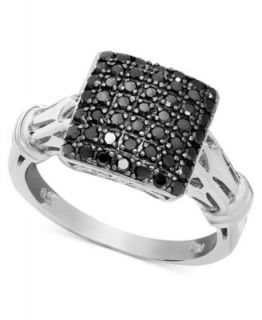 Sterling Silver Ring, Black and White Diamond Square Ring (1/5 ct. t.w