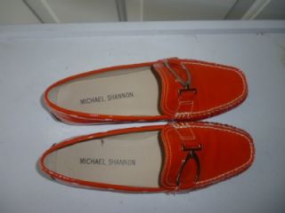 New Sz 7 5M Michael Shannon Orange Patent Leather Driving Moccasin