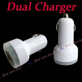 Dual 2 Ports USB Car Charger Fr iPhone 3G 4G iPod White