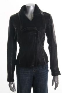 Michael Kors New Black Leather Zip Front Fitted Motorcycle Jacket M
