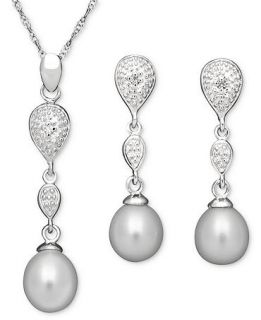 Sterling Silver Jewelry Set, Cultured Freshwater Pearl and Diamond