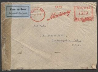 Finland To USA Airmail Censor Metter Cover. Year 1945. Very Nice. See