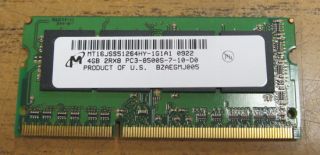 Micron 4GB PC3 8500S DDR3 1066MHz 204 Pin Laptop SODIMM Memory