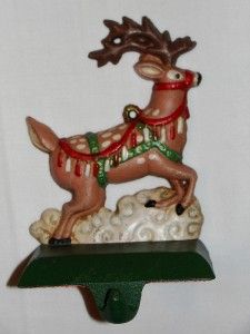 Midwest Imports Stocking Holder Hanger Santas Reindeer Cast Iron