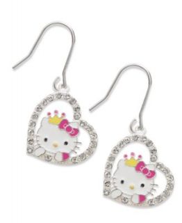 Hello Kitty Earrings, Sterling Silver Princess Kitty Crystal Heart