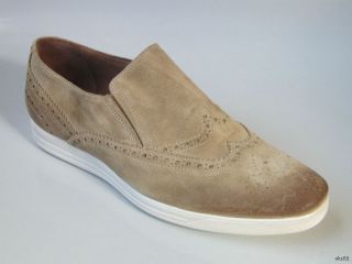 New Mike Konos Beige Suede Wingtip Slip on Shoes Loafers Made in Italy