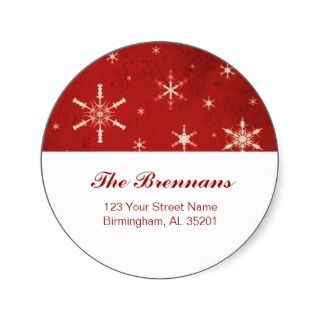 Red & White Snowflakes Christmas Address Labels US Round Sticker