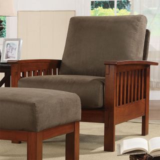 Mission Style Oak and Olive Microfiber Accent Chair Modern Home Decor