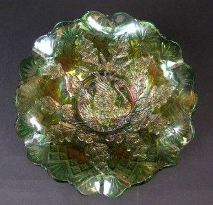 Millersburg Green Radium Carnival Glass Nesting Swan Bowl