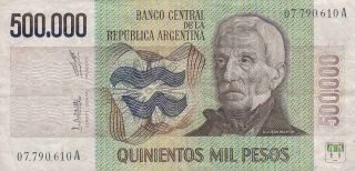 Argentina Half A Millon Pesos Note Used AAC1657