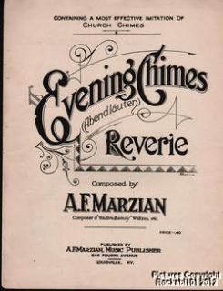 1913 AF Marzian Louisville KY Sheet Music (Evening Chimes /Abendlauten