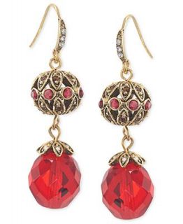 Carolee Earrings, Gold Tone Red Glass Bead Double Drop Earrings
