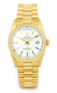 Rolex Mens 18K Gold President Factory White Dial 18238 A Daydate