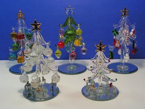 Mini Art Glass Christmas Tree Grouping w Ornaments