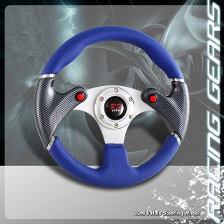 Universal JDM 6 Hole Blue PVC Leather with Carbon Fiber Painted Racing