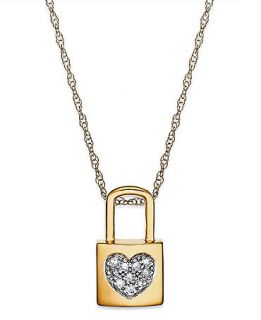 14k Gold Necklace, Diamond Accent Heart Padlock Pendant   Necklaces