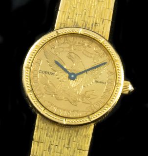 Corum Watch Ladies 18K Gold $5 Gold Coin Swiss Solid