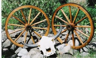 Two Wooden Wagon Wheels Decor Carts 36 Tall Western
