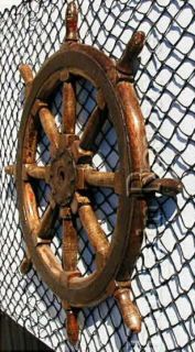 Large Rustic Nautical Antique Wood Brass Ships Wheel 40