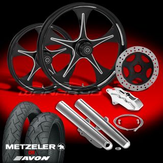Stratos Eclipse 21 Wheels, Tires & Single Disk Kit for 2009 13 Harley
