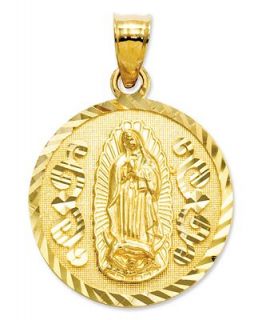 14k Gold Charm, Round Guadalupe Medal Charm