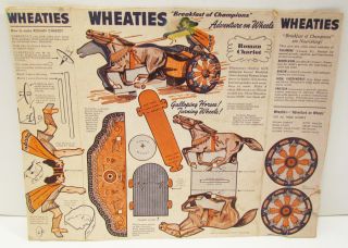 WHEATIES 1950s ROMAN CHARIOT CUT OUT PREMIUM CEREAL BOX BACK W/ SIDE