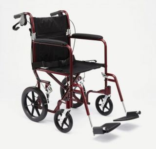 Aluminum Transport Chair RED With 12 Rear Wheels. Weighs Only 22LBS