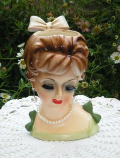 GORGEOUS RARE VINTAGE ENESCO LADY HEAD VASE  NECKLACE GIRL with