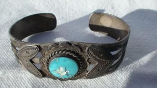 Navajo Pawn Silver and Turquoise Bracelet