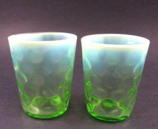 Vintage Green Opalescent Glass Polka Dot Tumblers