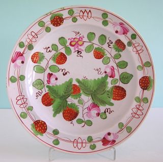 Fine Staffordshire Leeds Pearlware Strawberry Roses Plate C1810