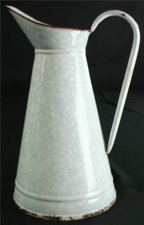 Antique Enamelware Body Pitcher in Grey Speckled Finish with a Red Rim