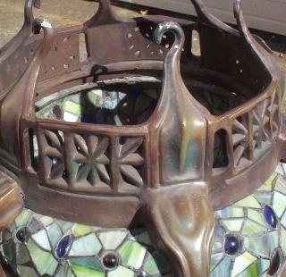 Art Nouveau Arts and Crafts Pendant Stained Glass Lamp