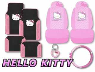 Hello Kitty 7pc Pink Bow Floor Mats Seat Covers Car Interior Gift Set