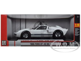 1966 Ford GT 40 MK 2 White w Blue Stripes 1 18 by Shelby Collectibles