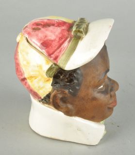 Antique Black Americana Jockey Ceramic Humidor Tobacco Jar Austrian