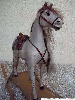 ANTIQUE GERMAN ROCKING HORSE 1880 WOOD   WHITE HORSE CHEVAL BASCULE