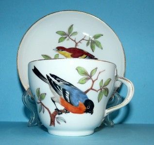 Meissen Porcelain Cup Saucer Hand Decorated with Birds Crosssed Swords