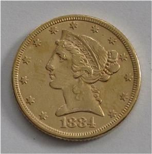USA $5 Dollars Gold Coin 1 2 Eagle Coronet XF 1884